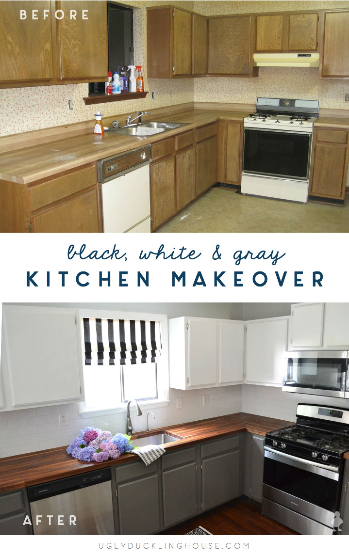 My DIY kitchen makeover started with nearly everything needed to be changed, replaced, or updated in some way. It's come a long way since! #kitchen #diykitchen #kitcheninspiration #whitecabinets #80skitchen #kitchenmakeover #beforeandafter #butcherblock #graycabinets