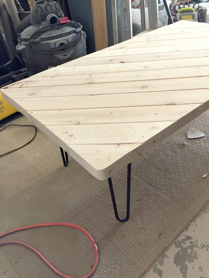 coffee table prep in garage