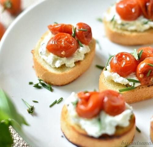 herbed goat cheese crostini with roasted tomatoes