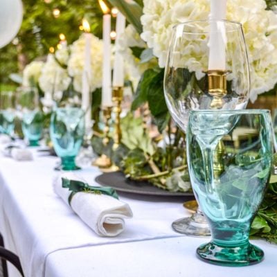 white and green outdoor dinner party