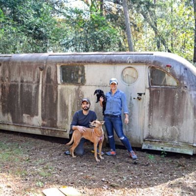 Ruby-Vintage-Travel-Trailer-1946-Spartan-Manor-in-wooded-field