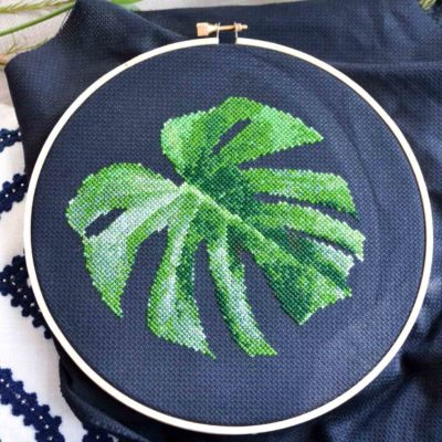 monstera leaf cross stitch pattern