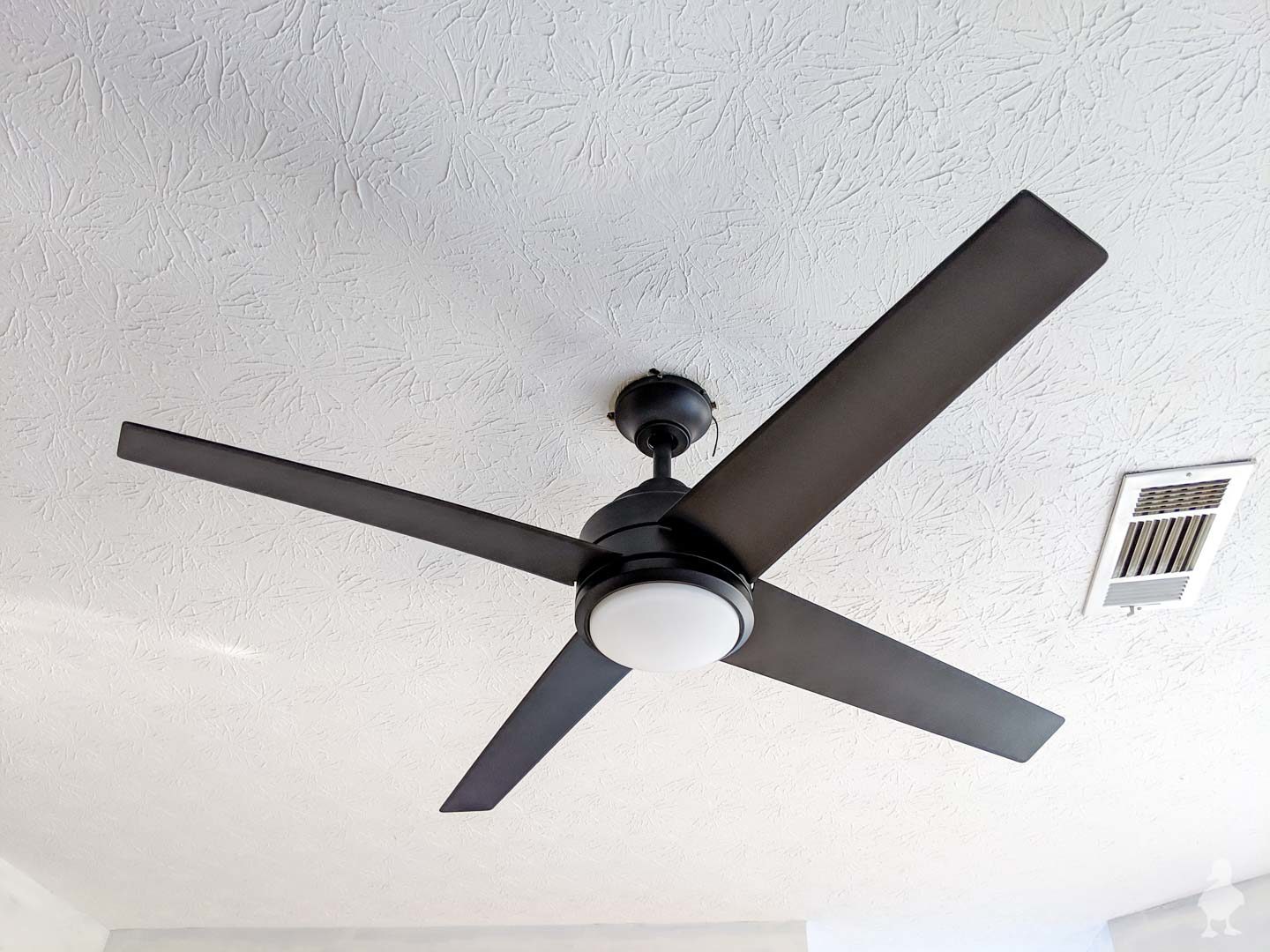 master suite progress - black ceiling fan