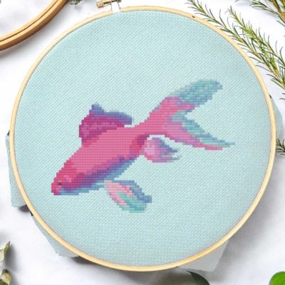 pink goldfish cross stitch free pattern