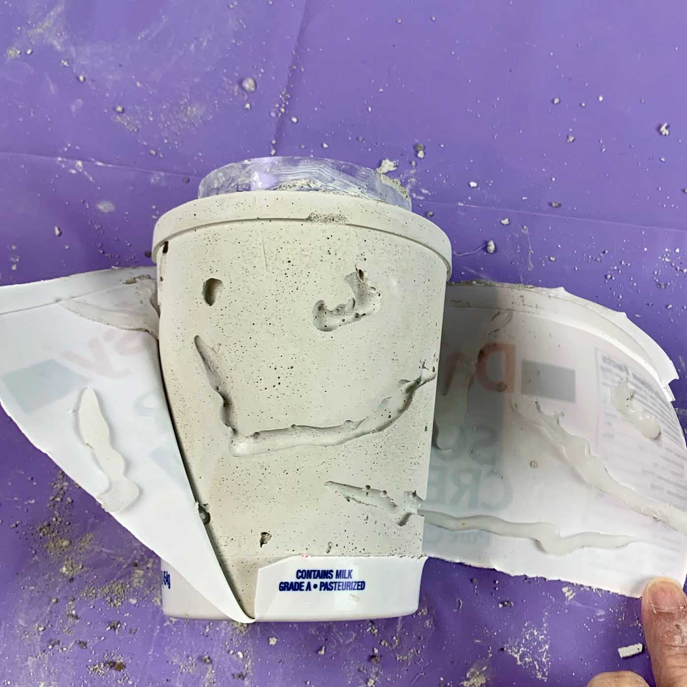 peeled container with glue for gold river planter