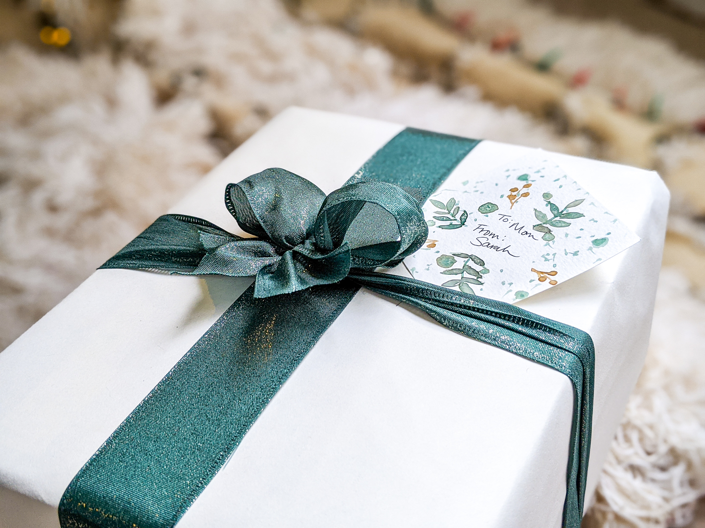 closeup of DIY watercolor gift tag to mom