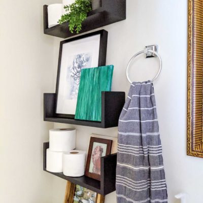 u shelves in powder room - easy to make