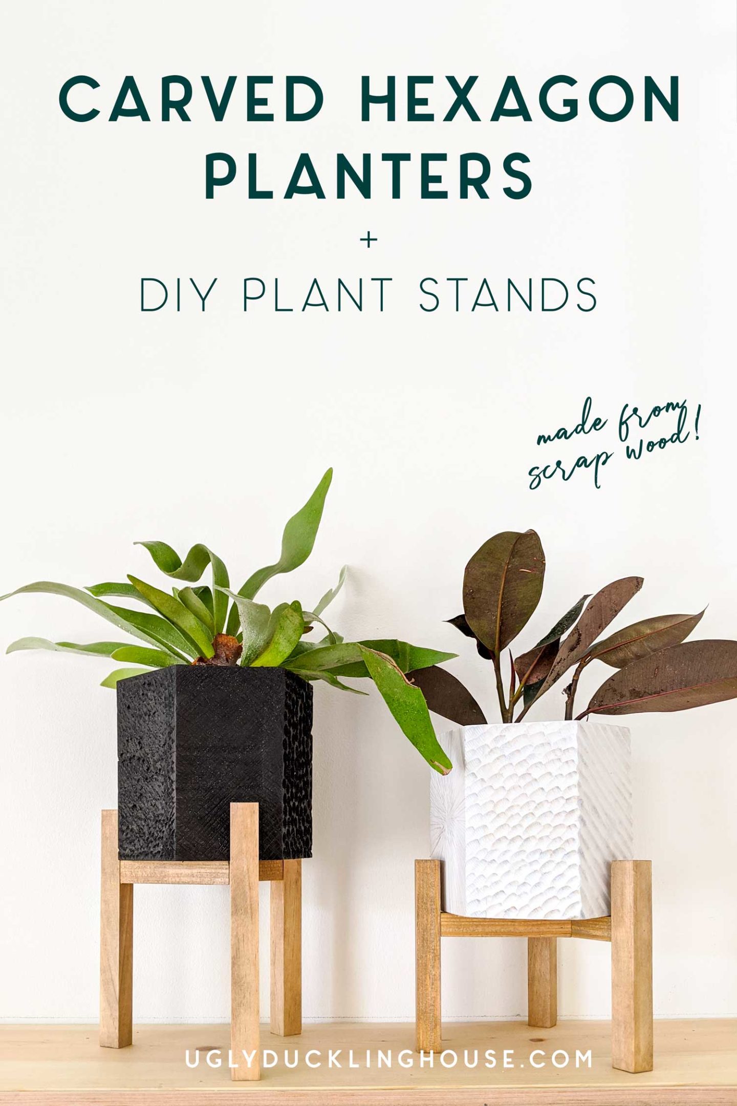 diy carved hex planters with plant stands from scrap wood - build at home challenge